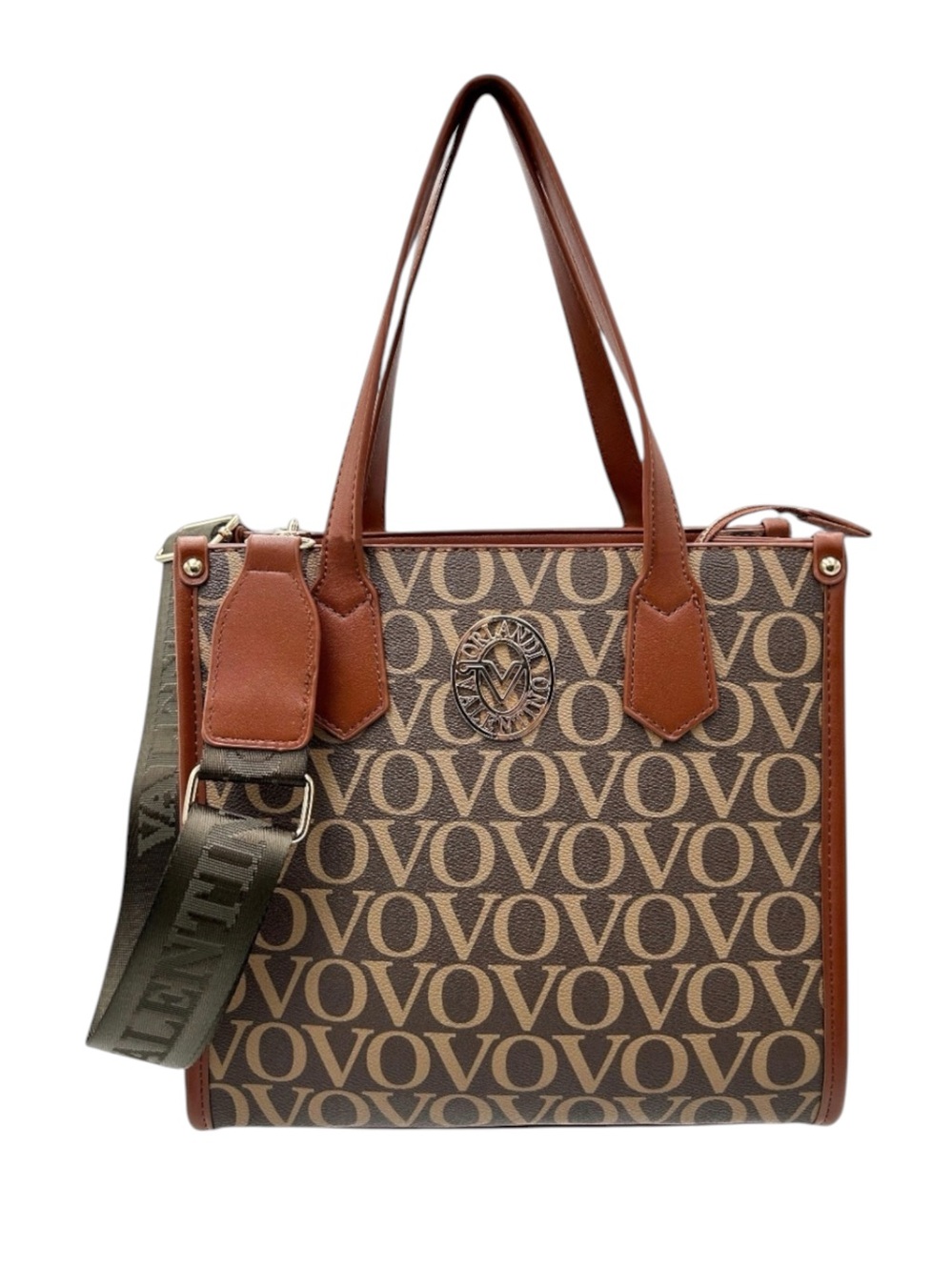 Valentino Orlandi Brown Monogram Tote with Tan Vegan Leather Trim
